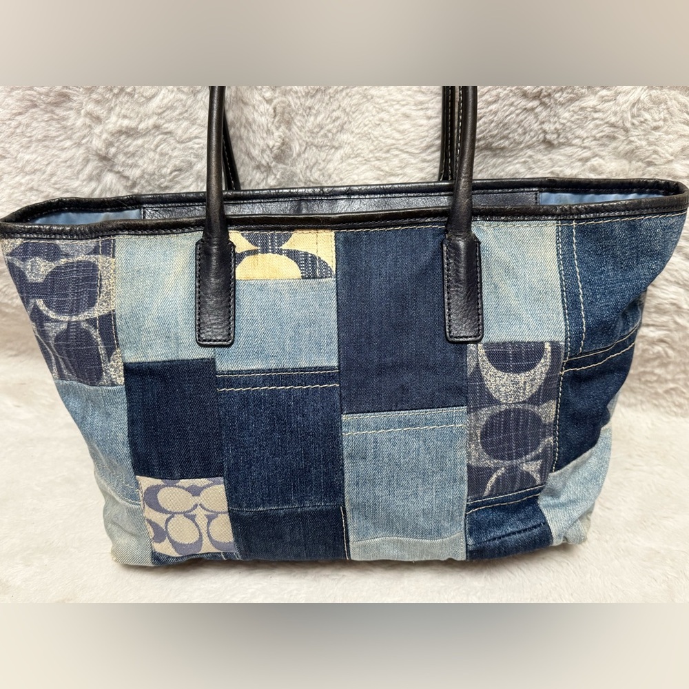 RARE Denim Coach Poppy Patchwork Tote Bag - Gem